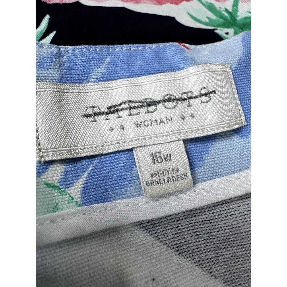 Talbots Skirt 16W Blue Tropical Print Cotton Stretch Summer Casual A Line Preppy